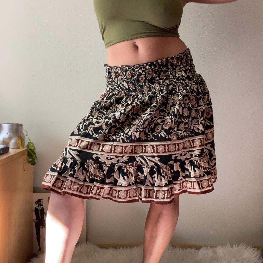 Y2K vintage 2000s brown geometric floral midi skirt boho fairy whimsy | size m